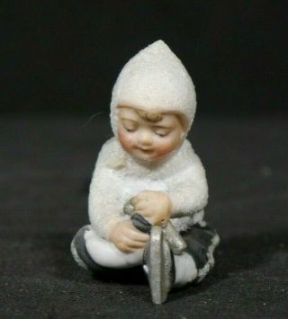 Antique German Bisque Porcelain Snow Baby Figurine Ice Skater 8