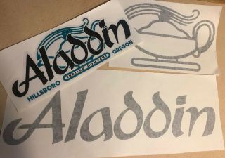 Aladdin Vintage Travel Trailer Head Badge Custom Turquoise And Black Decal Set 3