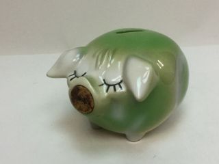 Vintage 1957 Hull Pottery Piggy Bank " Corky Pig " Green