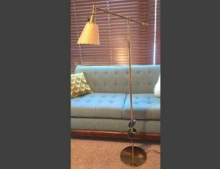 Vintage Brass Cantilever Floor Lamp With Fiberglass Shade | Mid Century | Mcm
