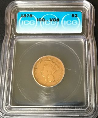 1856 Us Rare $3 Gold Princess Coin Vg8
