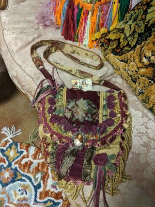 Handmade Fringe Bag Vintage Jewelry Crossbody Floral Tapestry Purse tmyers BOHO 6