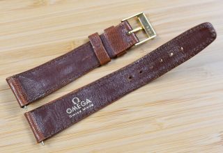Vintage Omega Soft Brown Leather 17.  5mm Band W/ Signed Gold Plated Buckle