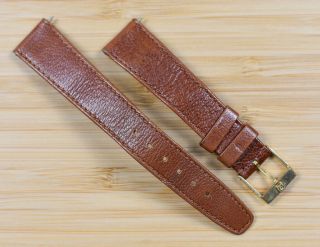 Vintage OMEGA Soft Brown Leather 17.  5mm Band w/ Signed Gold Plated Buckle 2