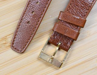 Vintage OMEGA Soft Brown Leather 17.  5mm Band w/ Signed Gold Plated Buckle 3
