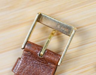 Vintage OMEGA Soft Brown Leather 17.  5mm Band w/ Signed Gold Plated Buckle 4