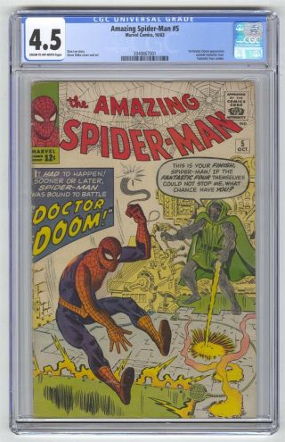 Spider - Man 5 Cgc 4.  5 Vintage Marvel Comic Key 1st Doctor Doom Crossover