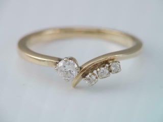 Vintage Modernist Solid 14k Gold Diamond Ring Cross Over Design