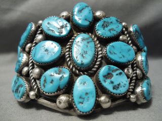 Huge Heavy Thick Vintage Navajo Turquoise Sterling Silver Bracelet Cuff Old