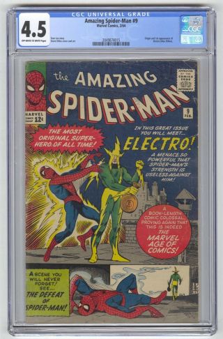Spider - Man 9 Cgc 4.  5 Vintage Marvel Comic Key 1st Electro Lee Ditko