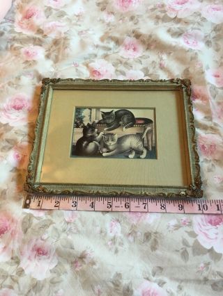 Rare Antique 19th C Currier and Ives Lithograph Kittens Framed Beautifully 11