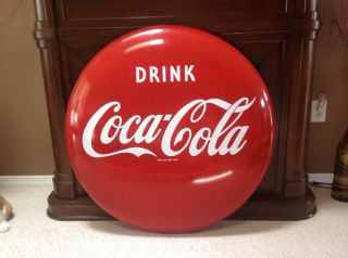 Large Vintage Coca Cola Soda Pop 36 " Porcelain Button Sign With Brackets