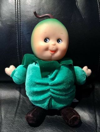 Retro Vintage Fruit Green Apple Rubber Head Doll Toy Fruit Baby With Plush Body