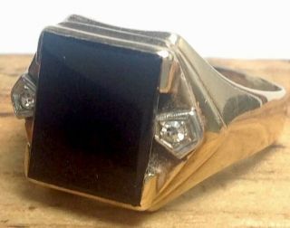 Mens Vintage 10k Solid Gold Sz.  14.  75 Onyx & Diamond Ring 8.  2g.  (e19)