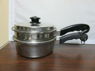 Vintage Saladmaster 18 - 8 Tri - Clad Sauce Pan 8 " Vapo Lid Steamer Strainer