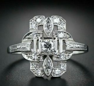 Retro Vintage Art Deco Engagement Wedding Ring 1 Ct Diamond 14k White Gold Over