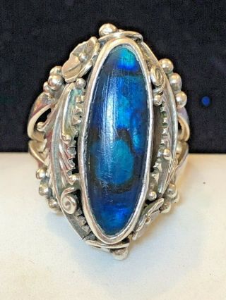 Rare Vintage Sterling Native American Ring Signed Ray Gasper Zuni Labradorite