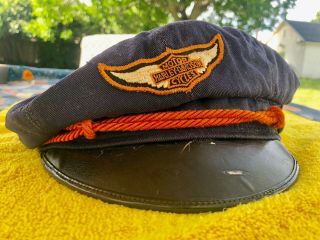 Vintage 1940s 1950s Harley Davidson Motorcycle Biker Cap Hat Blue & Orange