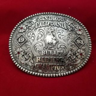 1993 Rodeo Trophy Buckle Vintage San Diego California Bull Riding Champion 654