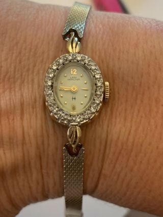 Vintage Lady Hamilton Watch 14k Gold,  10 Diamonds,  22 Jewel,  761 Movement
