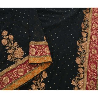 Sanskriti Vintage Heavy Saree Pure Georgette Silk Fabric Hand Embroidered Sari