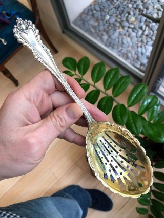 A,  Mazarin Slotted Berry Spoon Dominick And Haff 1892 Sterling Silver Part Gilt