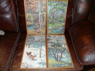 Four Seasons Paint By Number Framed By Craft Master 10 X 18 Vgc,  Bonus Vintage