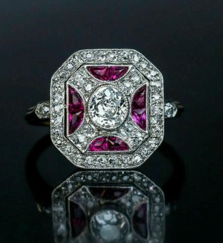 Vintage Art Deco 1.  3ct Round Diamond 14k White Gold Over Antique Engagement Ring