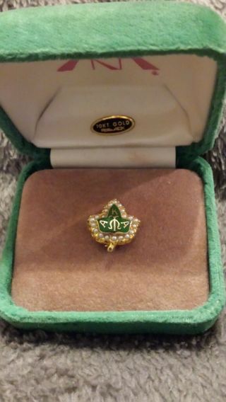 Vintage Alpha Kappa Alpha AKA 10K Gold & Pearls Sorority Leaf Pin 4