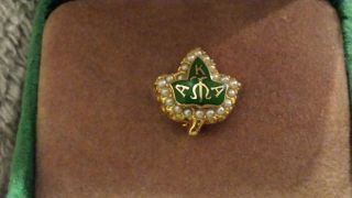 Vintage Alpha Kappa Alpha AKA 10K Gold & Pearls Sorority Leaf Pin 5
