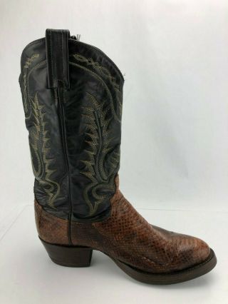 Tony Lama Snake Skin Boots Cowboy Black Brown Western Vintage Mens US 8.  5 EE 2