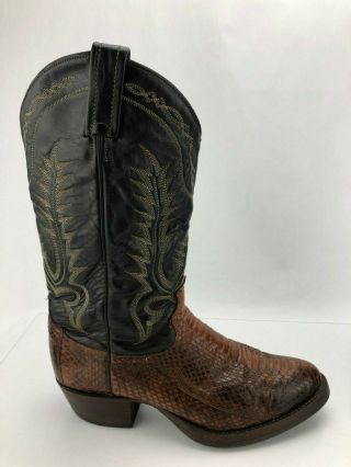 Tony Lama Snake Skin Boots Cowboy Black Brown Western Vintage Mens US 8.  5 EE 3