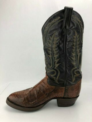 Tony Lama Snake Skin Boots Cowboy Black Brown Western Vintage Mens US 8.  5 EE 4