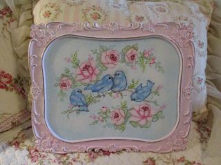 Shabby Chic Hand Painted Roses - Bluebirds And Roses In Vintage Frame