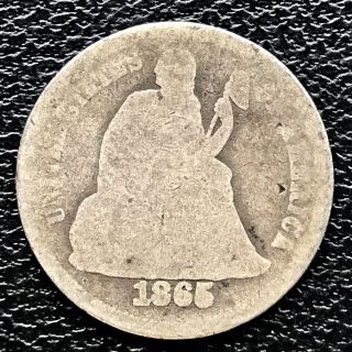 1865 Seated Liberty Dime 10c Philadelphia Rare Key Date Circulated 17261