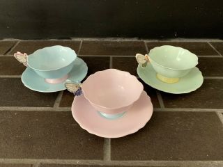 Rare Paragon Fine China Butterfly Teacup & Saucer (set Of 3)