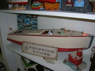 TOY WOOD BOAT ORKIN CRAFT 29.  INCHES ITO BATTERY OPERATED BOAT K&O VINTAGE1930S 2