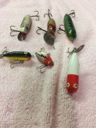 6 Vintage Style Wooden Fishing Lure Heddon Baby Torpedo River Runt Spook Sonic