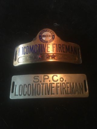 Southern Pacific Locomotive Fireman Brass Hat Badge Antique Train