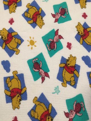 Vtg Disney Winnie The Pooh Baby Blanket Thermal White Square Waffle Weave Piglet
