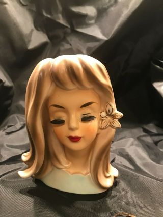 Rare Vintage Art Deco Head Vase Inarco 6 " Flip Haircut 1960