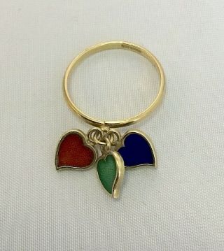 Vintage 14k Gold Novelty/cocktail Ring With Enamel Hearts Size 6