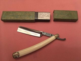 Vintage Fw Engels Special Solingen Gr Germany Silver Inlay Scales Straight Razor