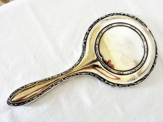 Antique Art Nouveau Sterling Solid Silver Hand Dressing Table Vanity Mirror