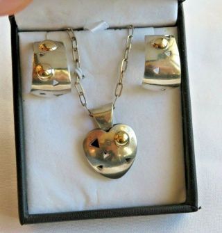 John Atencio 18k Gold & Sterling Silver Earrings Necklace Pendant Set (af021)