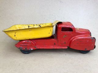 Vntg Lincoln Toys Sand Dump Truck Pressed Steel Red Yellow Made In Canada Rare