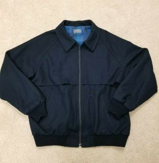 Vintage Vtg Pendleton Mens 100 Virgin Wool Full Zip Up Blue Vented Jacket 70s