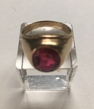 Vintage 10K Yellow Gold Men ' s Man - Made Ruby Ring Size 9 1/2 2
