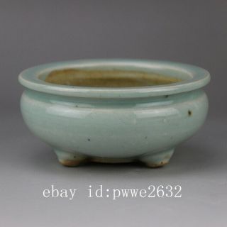 Chinese old hand - carved porcelain green glaze three foot incense burner c01 2
