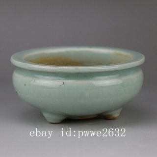 Chinese old hand - carved porcelain green glaze three foot incense burner c01 3
